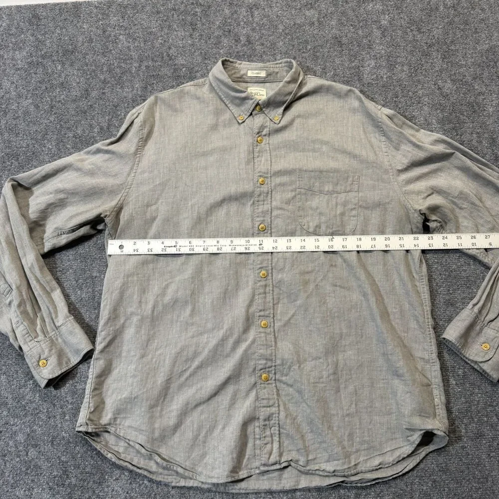 J.Crew Classic Men's XL Gray Herringbone Cotton Button Down Long Sleeve Shirt